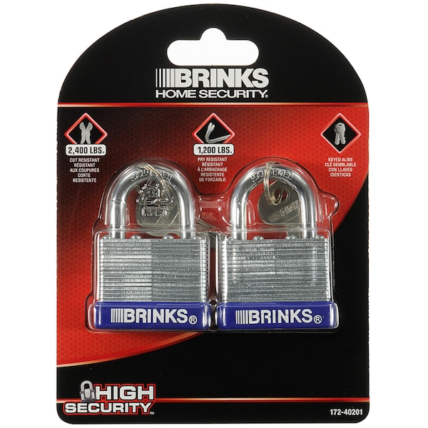 Brinks Keyed Alike Padlock, Laminated Steel, 40mm, High Security 2 Pk 172-40201 - main